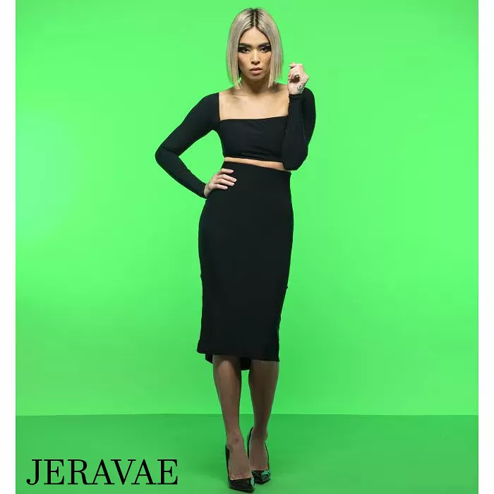 Chrisanne Clover Judy Black Pencil Latin Practice Skirt with Wide Elastic Waistband and Gathered Back Detail PRA 938 in Stock