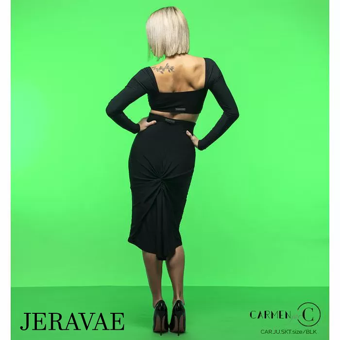 Chrisanne Clover Judy Black Pencil Latin Practice Skirt with Wide Elastic Waistband and Gathered Back Detail PRA 938 in Stock