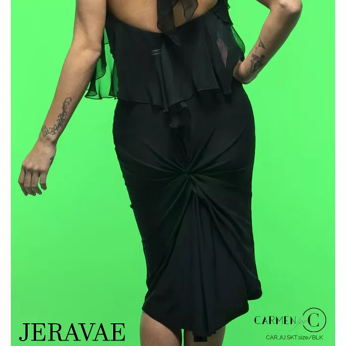 Chrisanne Clover Judy Black Pencil Latin Practice Skirt with Wide Elastic Waistband and Gathered Back Detail PRA 938 in Stock