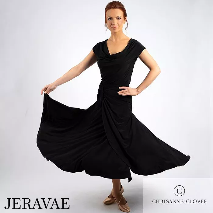 Chrisanne Clover Kimberley Wrapped Ballroom Practice Skirt with Tie Detail at Waist and High Slit Available in Black and Forest 