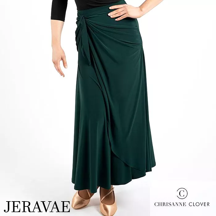 Chrisanne Clover Kimberley Wrapped Ballroom Practice Skirt with Tie Detail at Waist and High Slit Available in Black and Forest 