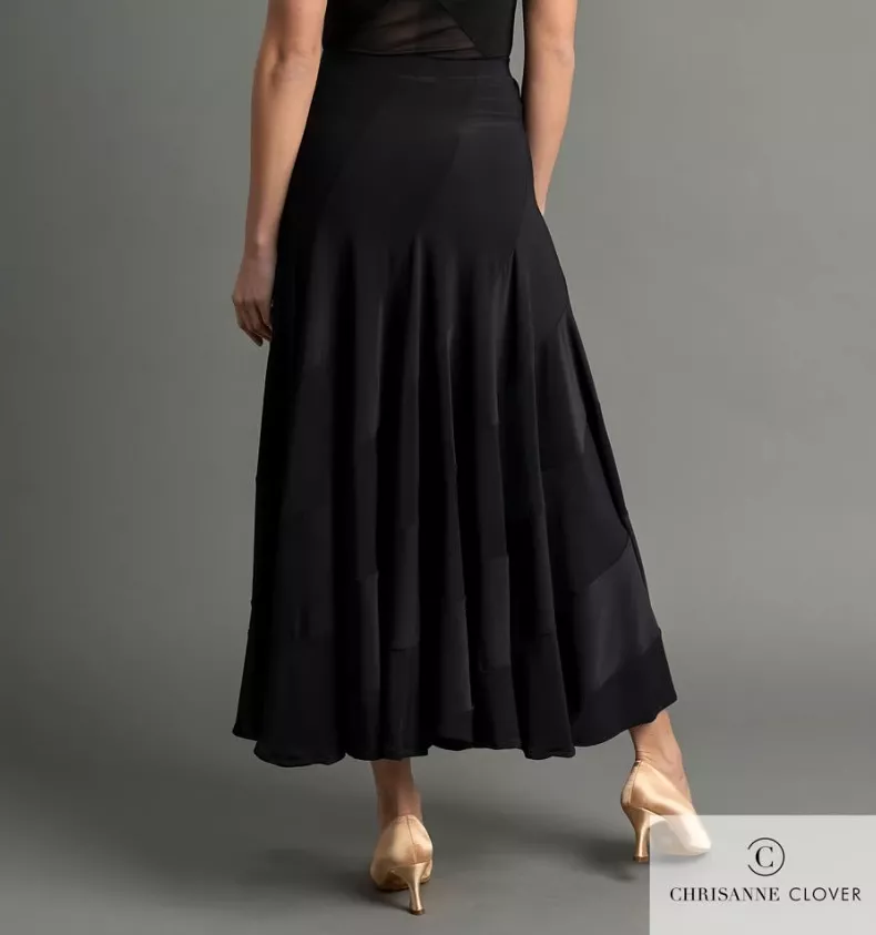 Chrisanne Clover Luna Long Black Ballroom Practice Skirt with Spiral Panels PRA 1057 in Stock