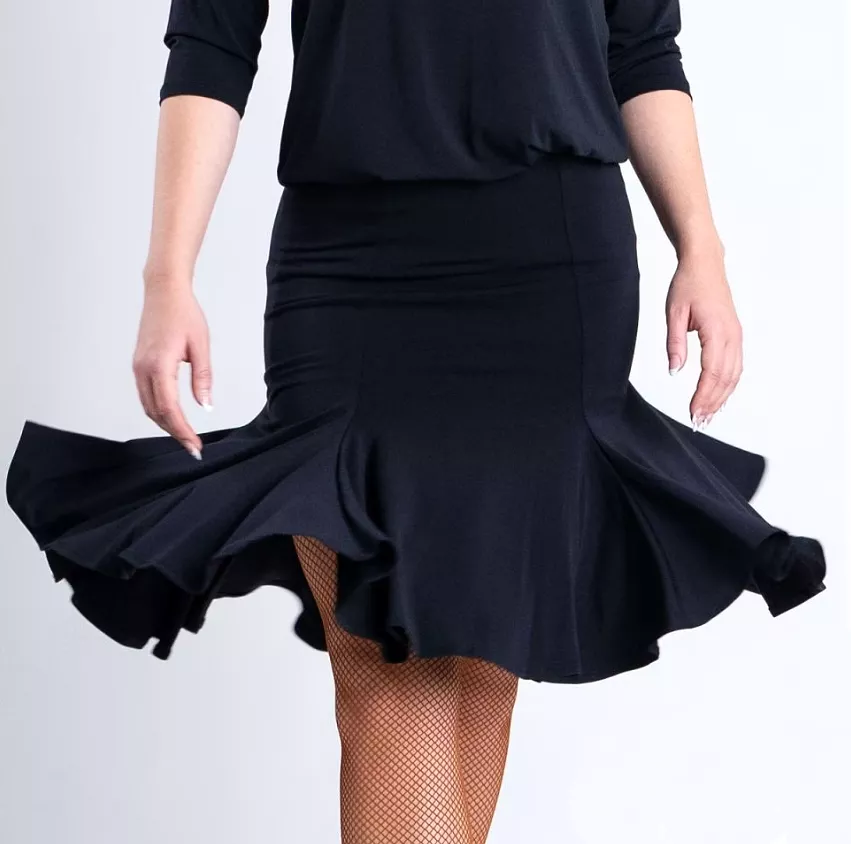 Chrisanne Clover Neptune Knee Length Black Latin Practice Flare Skirt 1054 in Stock