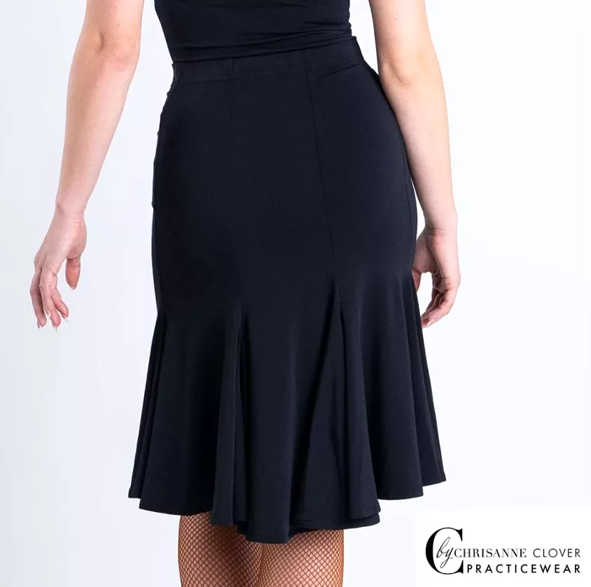 Chrisanne Clover Neptune Knee Length Black Latin Practice Flare Skirt 1054 in Stock