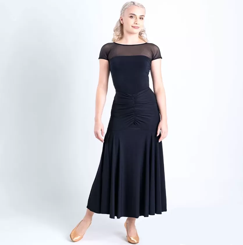 Chrisanne Clover Venus Black Ballroom Practice Skirt with Rouching and Short Godets PRA 1066 in Stock