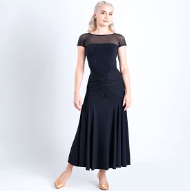 Chrisanne Clover Venus Black Ballroom Practice Skirt with Rouching and Short Godets PRA 1066 in Stock