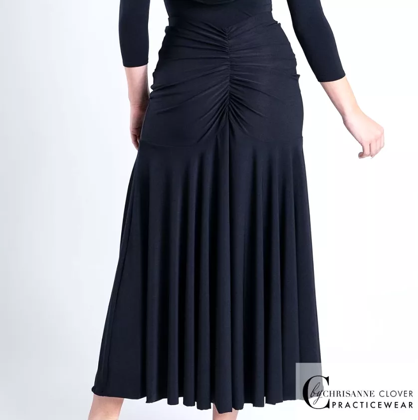 Chrisanne Clover Venus Black Ballroom Practice Skirt with Rouching and Short Godets PRA 1066 in Stock