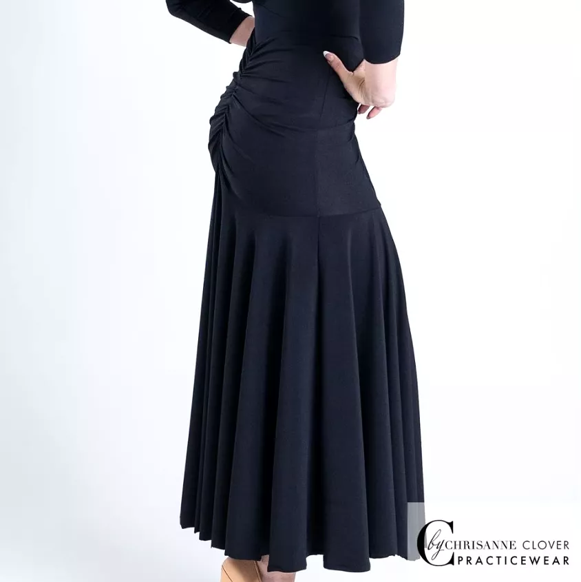 Chrisanne Clover Venus Black Ballroom Practice Skirt with Rouching and Short Godets PRA 1066 in Stock