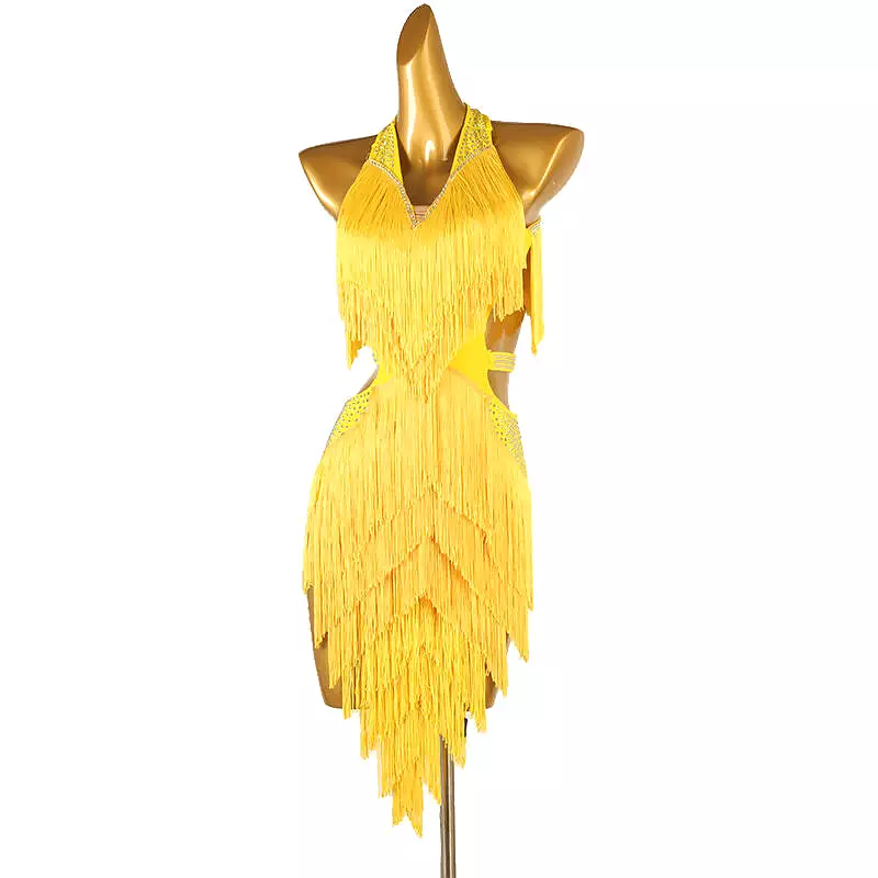 Chromatic Cascade Fringed Latin Dance Dress | Red/Blue/Purple/Green/Yellow | LQ411