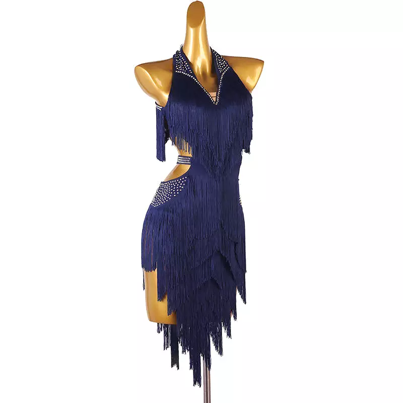 Chromatic Cascade Fringed Latin Dance Dress | Red/Blue/Purple/Green/Yellow | LQ411