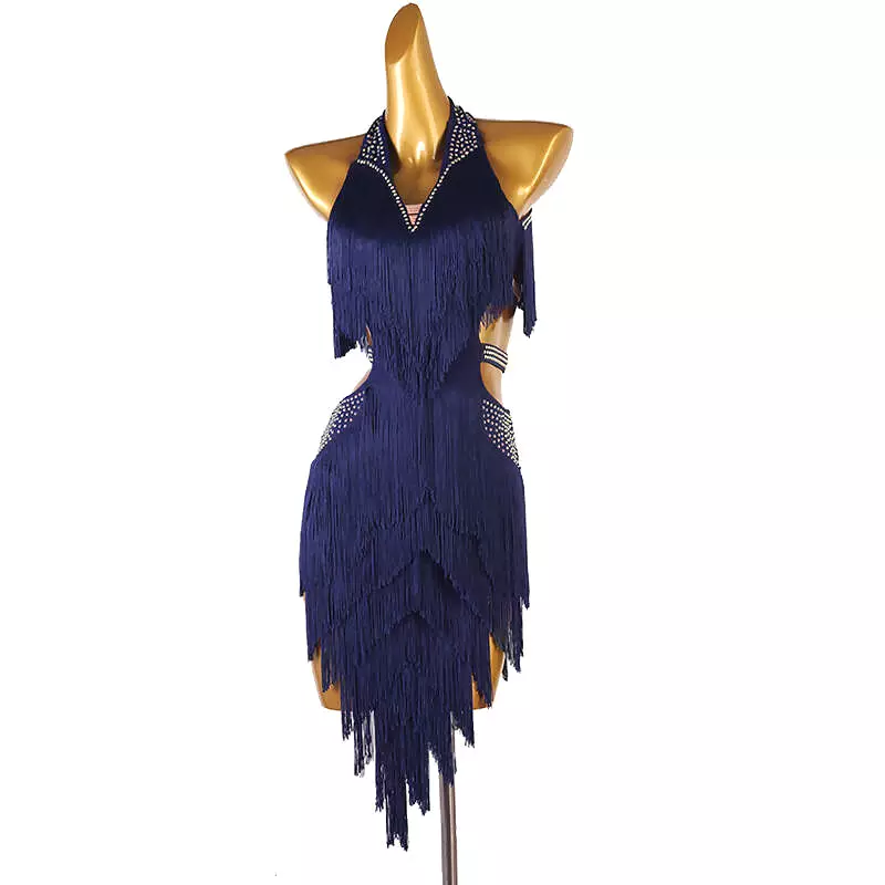 Chromatic Cascade Fringed Latin Dance Dress | Red/Blue/Purple/Green/Yellow | LQ411