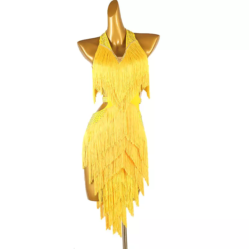 Chromatic Cascade Fringed Latin Dance Dress | Red/Blue/Purple/Green/Yellow | LQ411