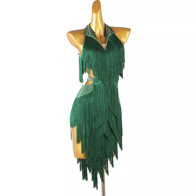 Chromatic Cascade Fringed Latin Dance Dress | Red/Blue/Purple/Green/Yellow | LQ411