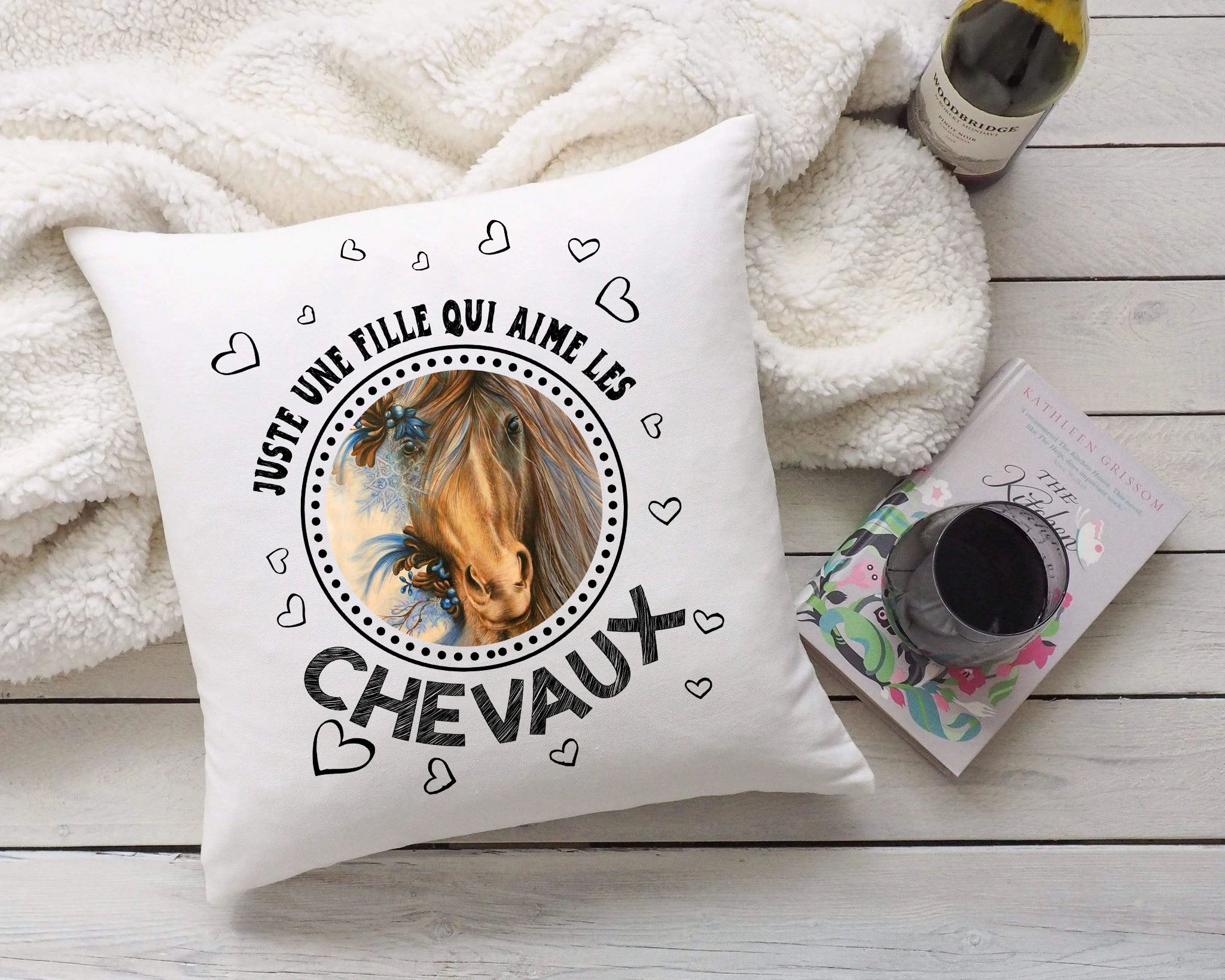 Coussin Carrée Satin - Cadeau Original Equitation Cheval - Juste Une Fille Qui Aime Les Chevaux - Cadeau Fille Cheval - CTS09042