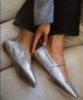 Dolce Vita Reyes Ballet Flats - Silver Distressed Leather