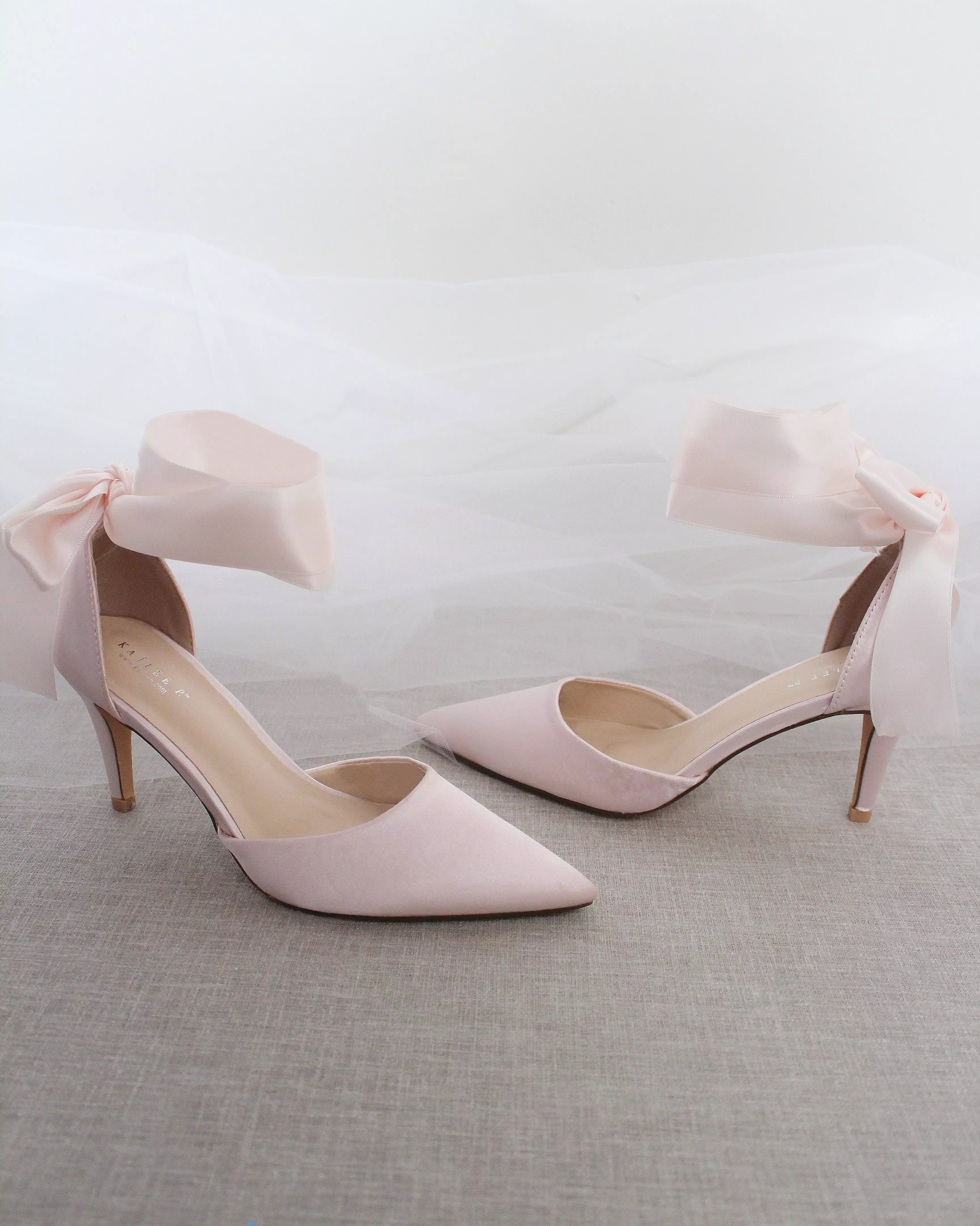 Dusty Pink Evening Heels With Ankle Ribbon