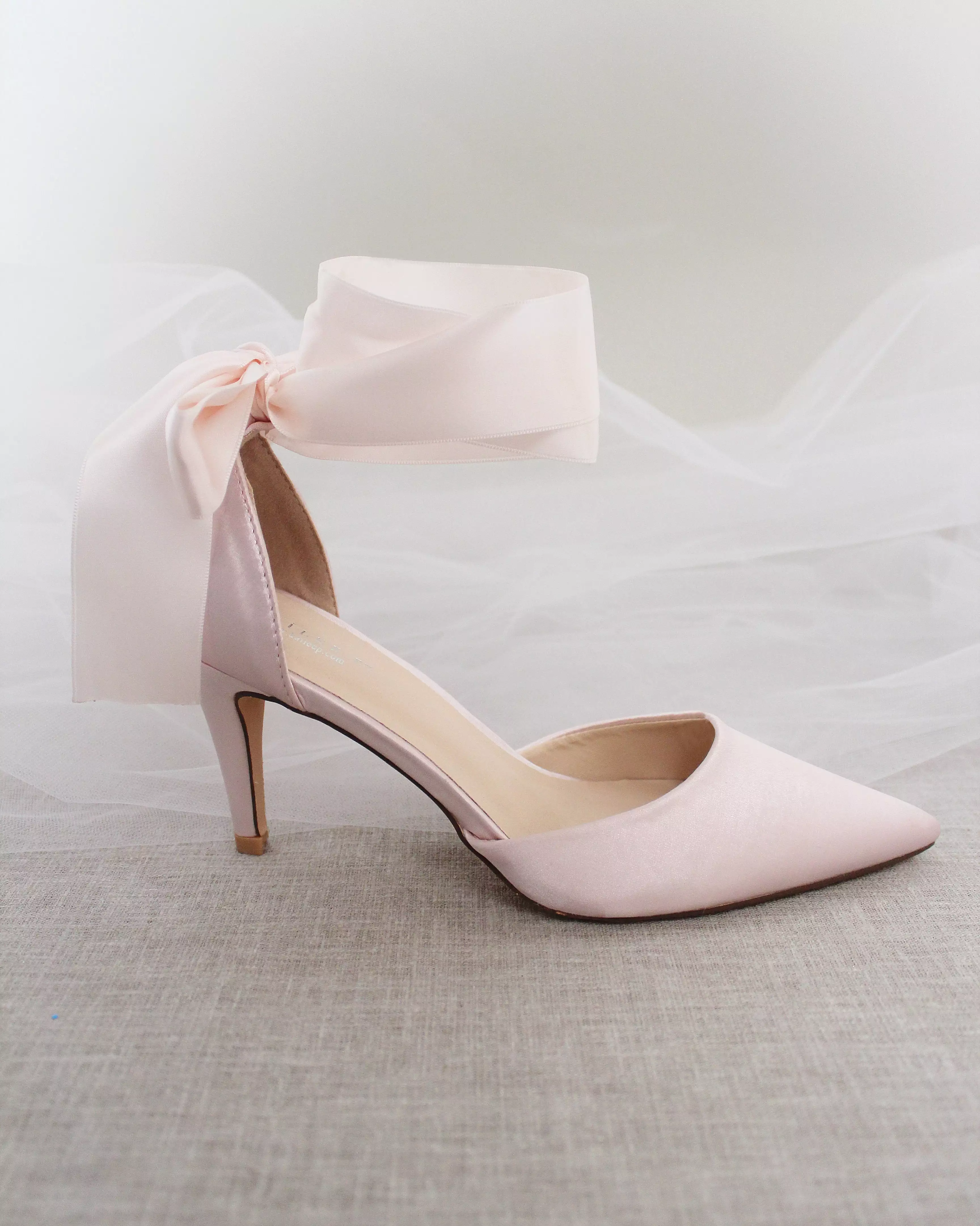 Dusty Pink Evening Heels With Ankle Ribbon