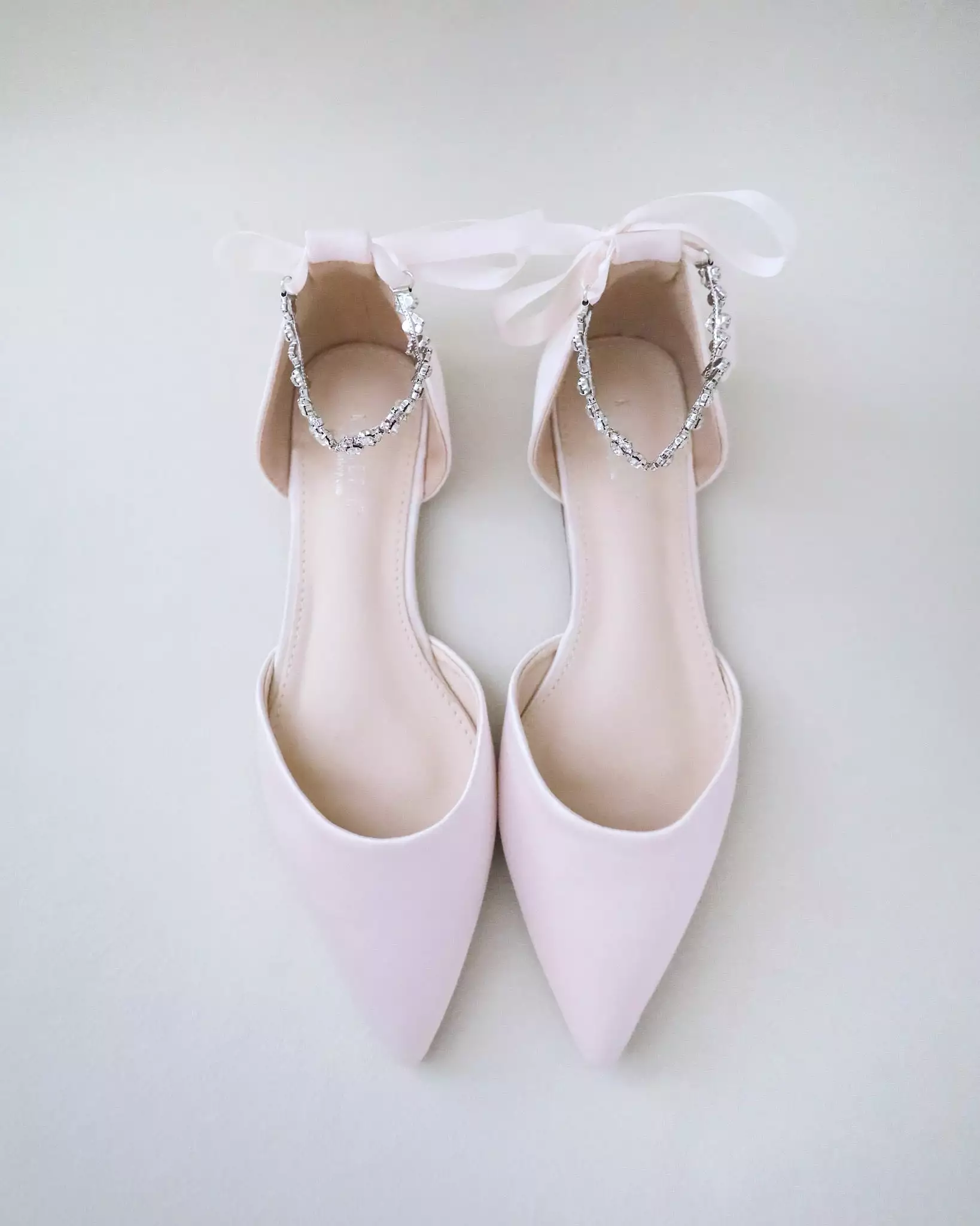 Dusty Pink Satin Pointy Toe Evening Flats with Amaryllis Strap