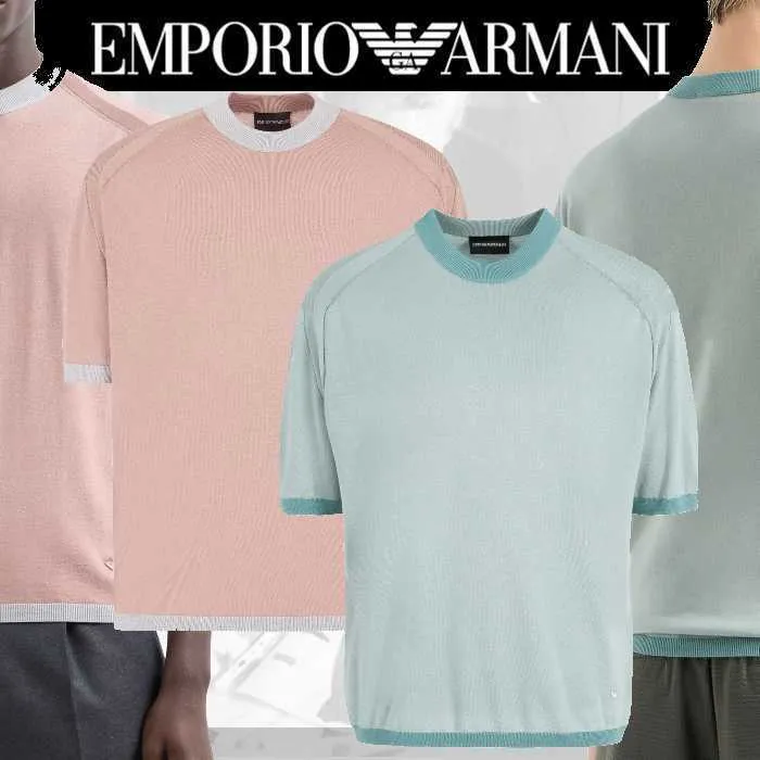 EMPORIO ARMANI  |Wool Street Style U-Neck Long Sleeves Logo Sweaters