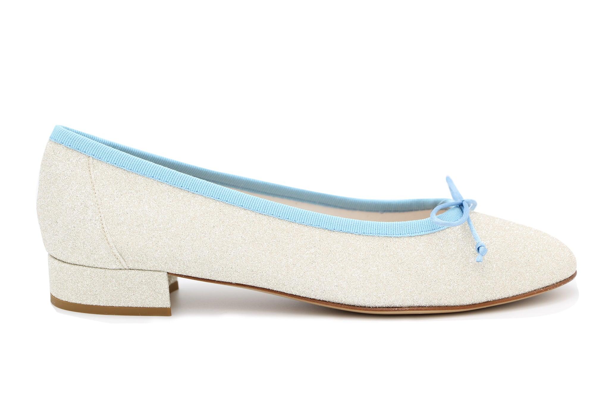 FABUCCI  Gold Shimmer  Ballerina shoe with Pastel Blue Trim