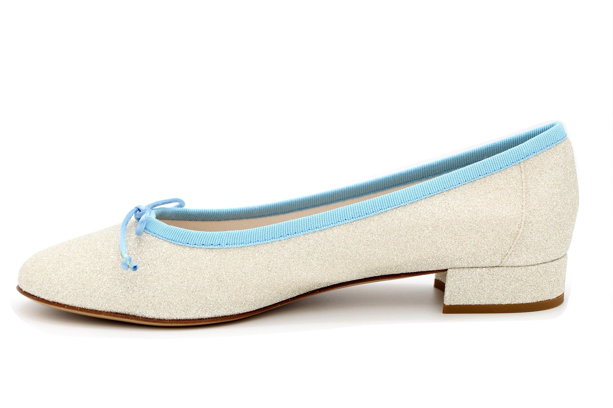 FABUCCI  Gold Shimmer  Ballerina shoe with Pastel Blue Trim