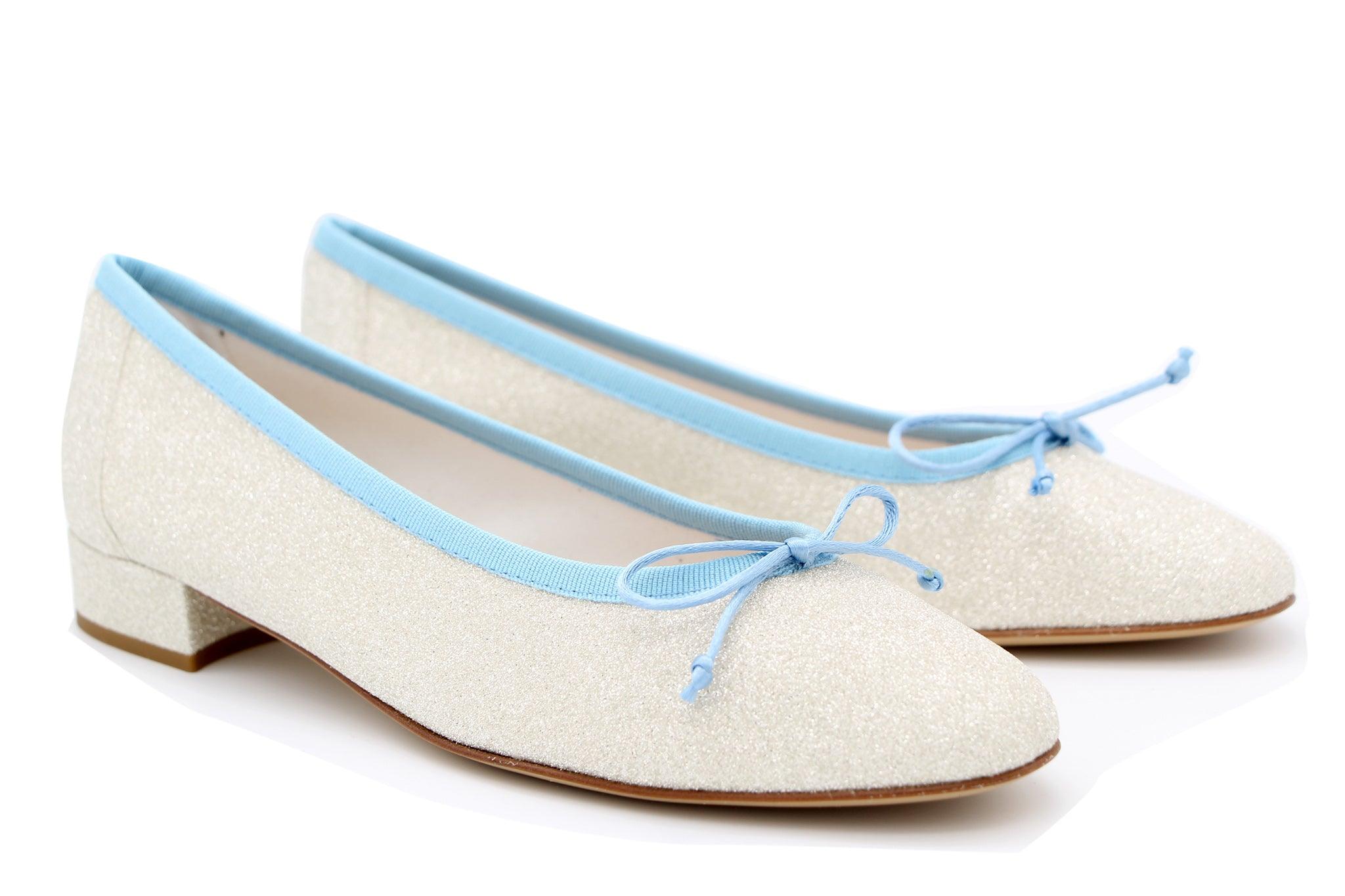 FABUCCI  Gold Shimmer  Ballerina shoe with Pastel Blue Trim