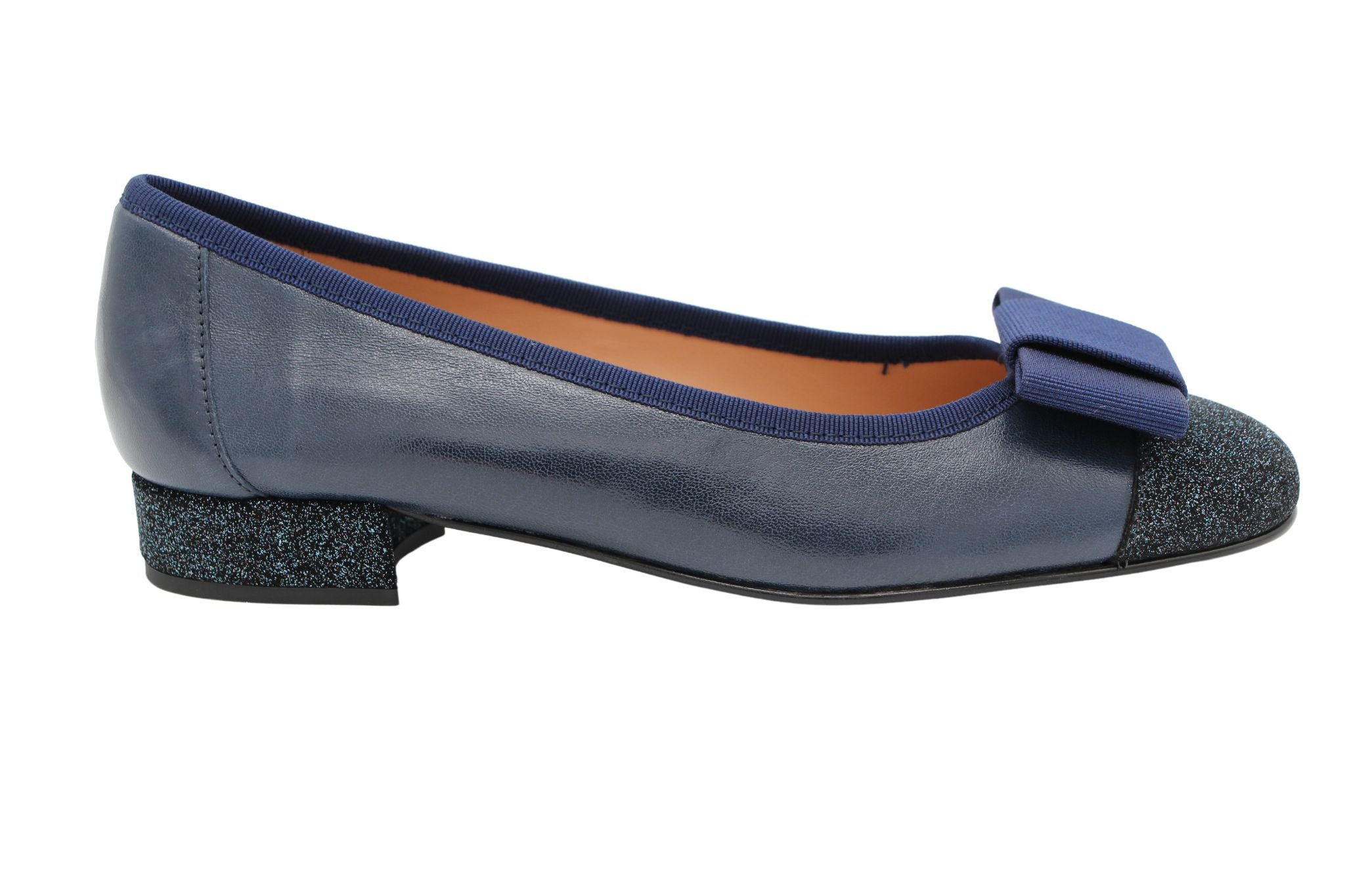 Fabucci Navy  leather Ballerina with Bow