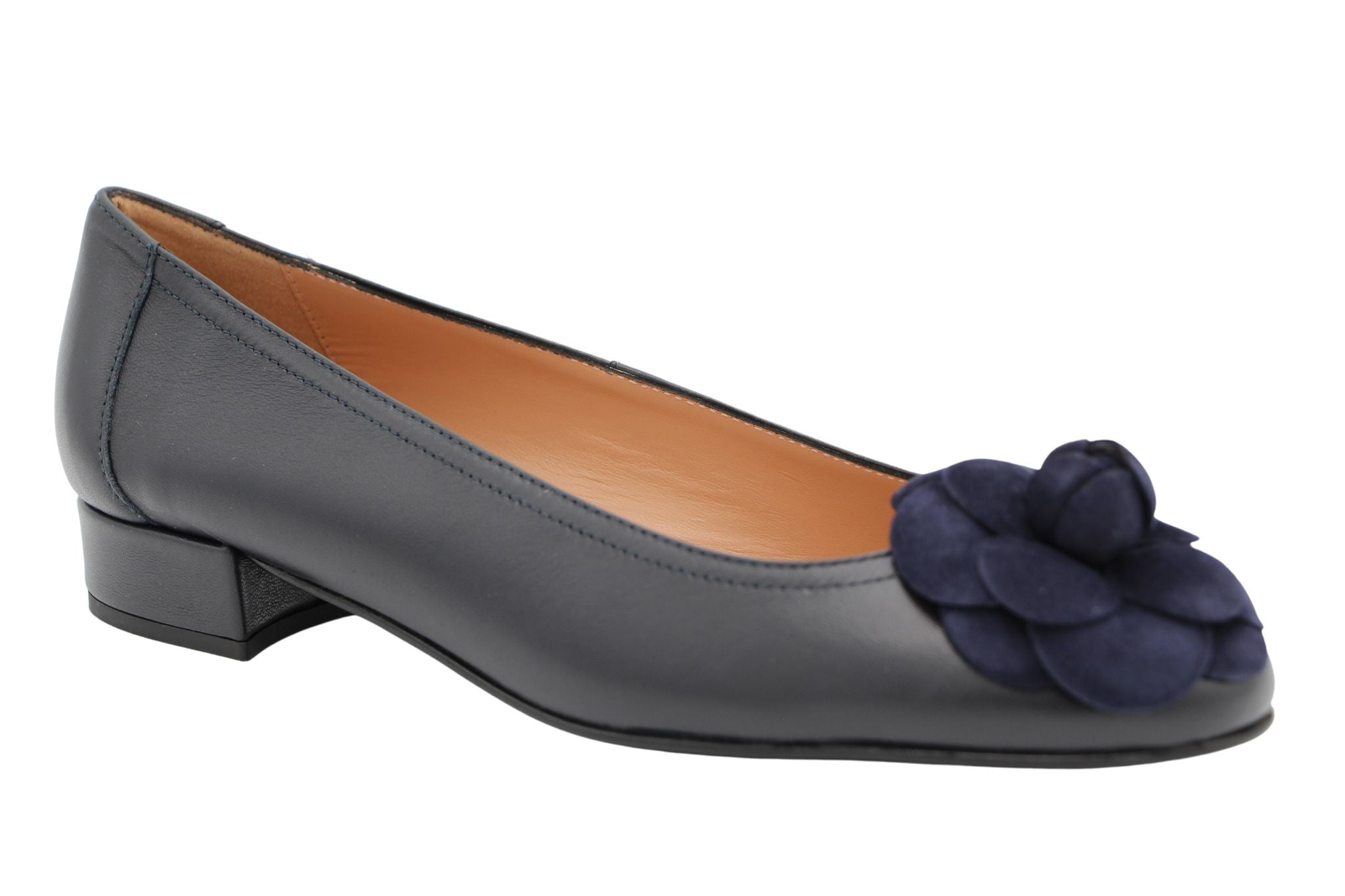 Fabucci Navy leather Ballerina with Flower