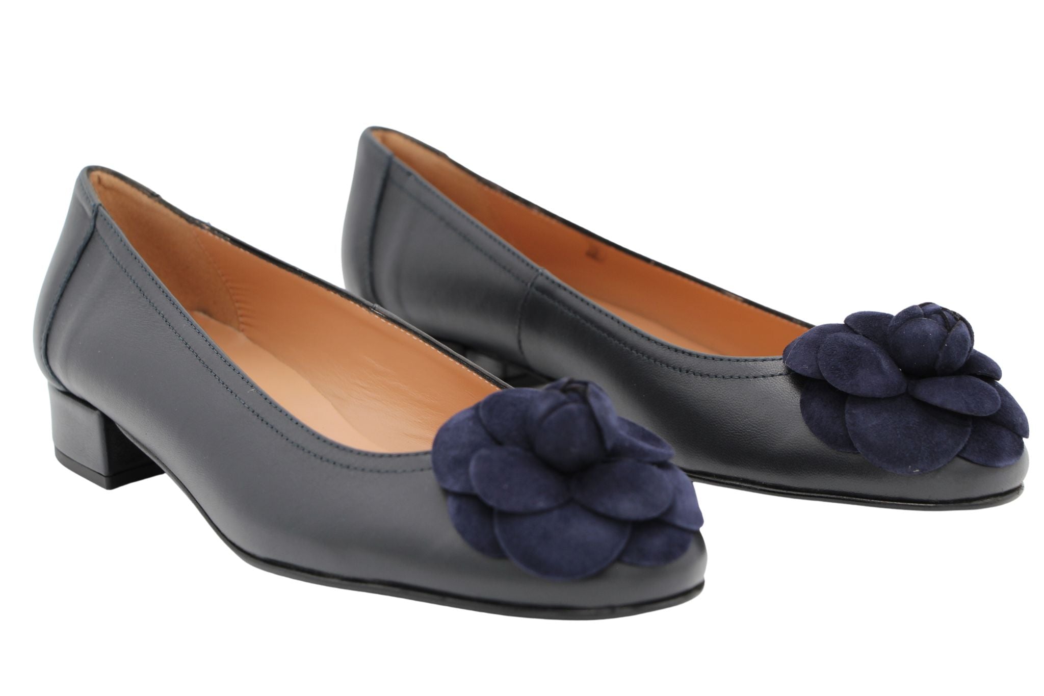 Fabucci Navy leather Ballerina with Flower