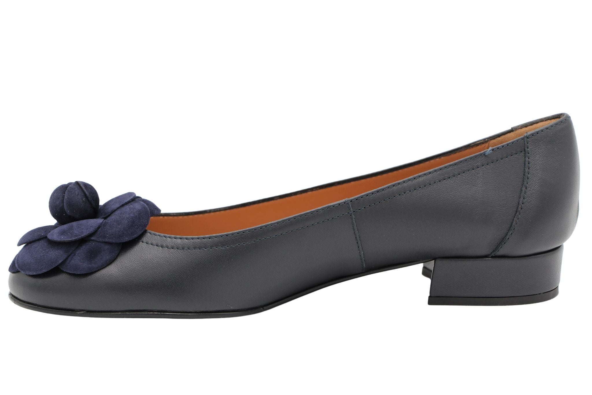 Fabucci Navy leather Ballerina with Flower