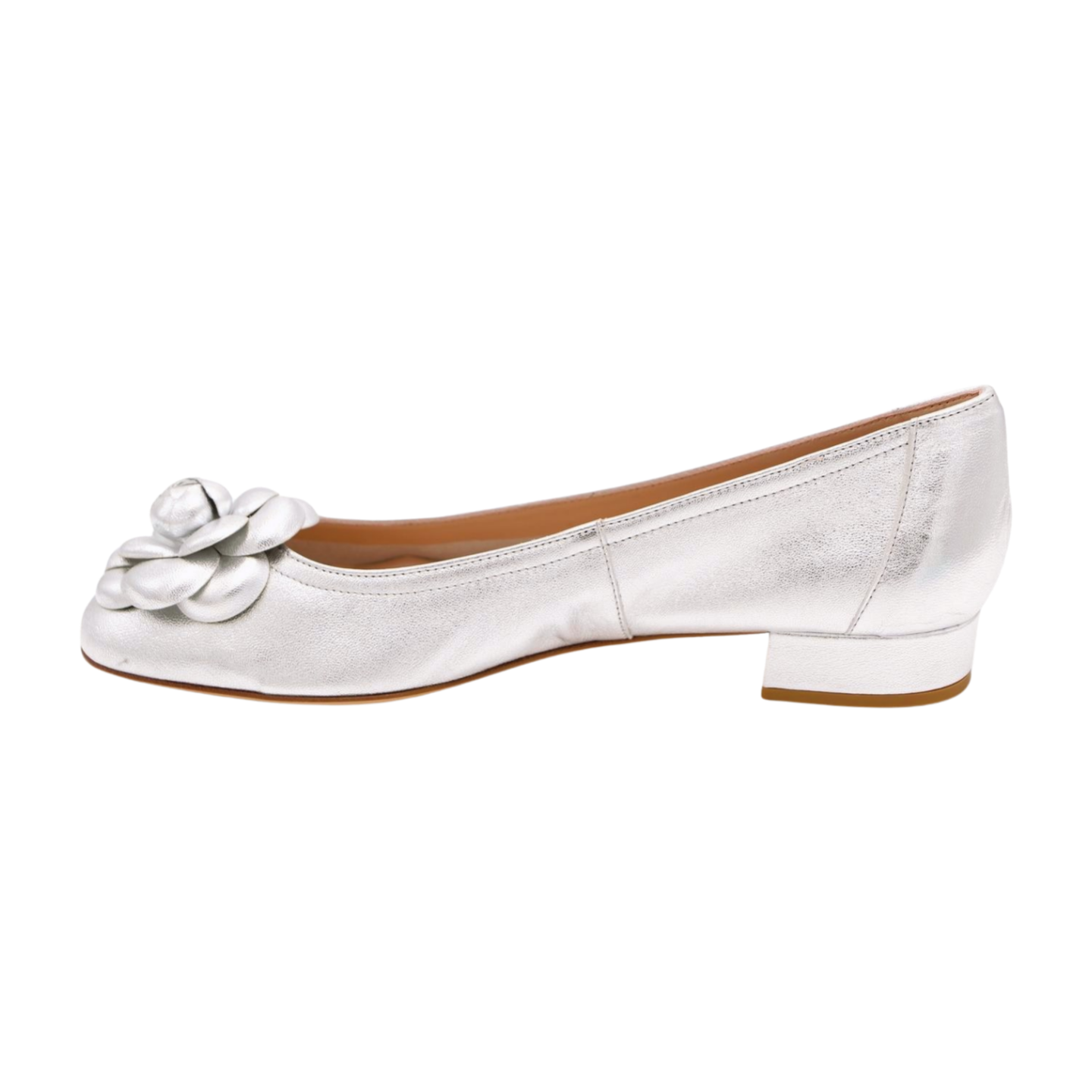 FABUCCI Silver Leather Ballet Flat with  Flower