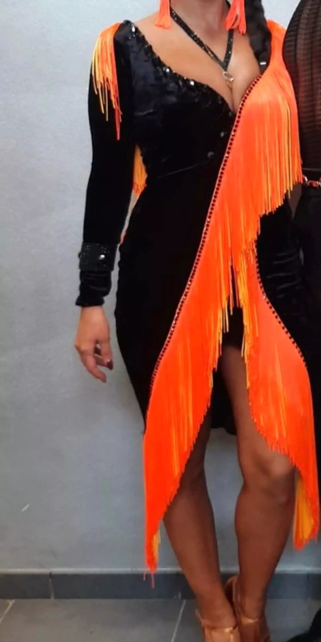 Flame-Fringe Latin Dance Competition Dress