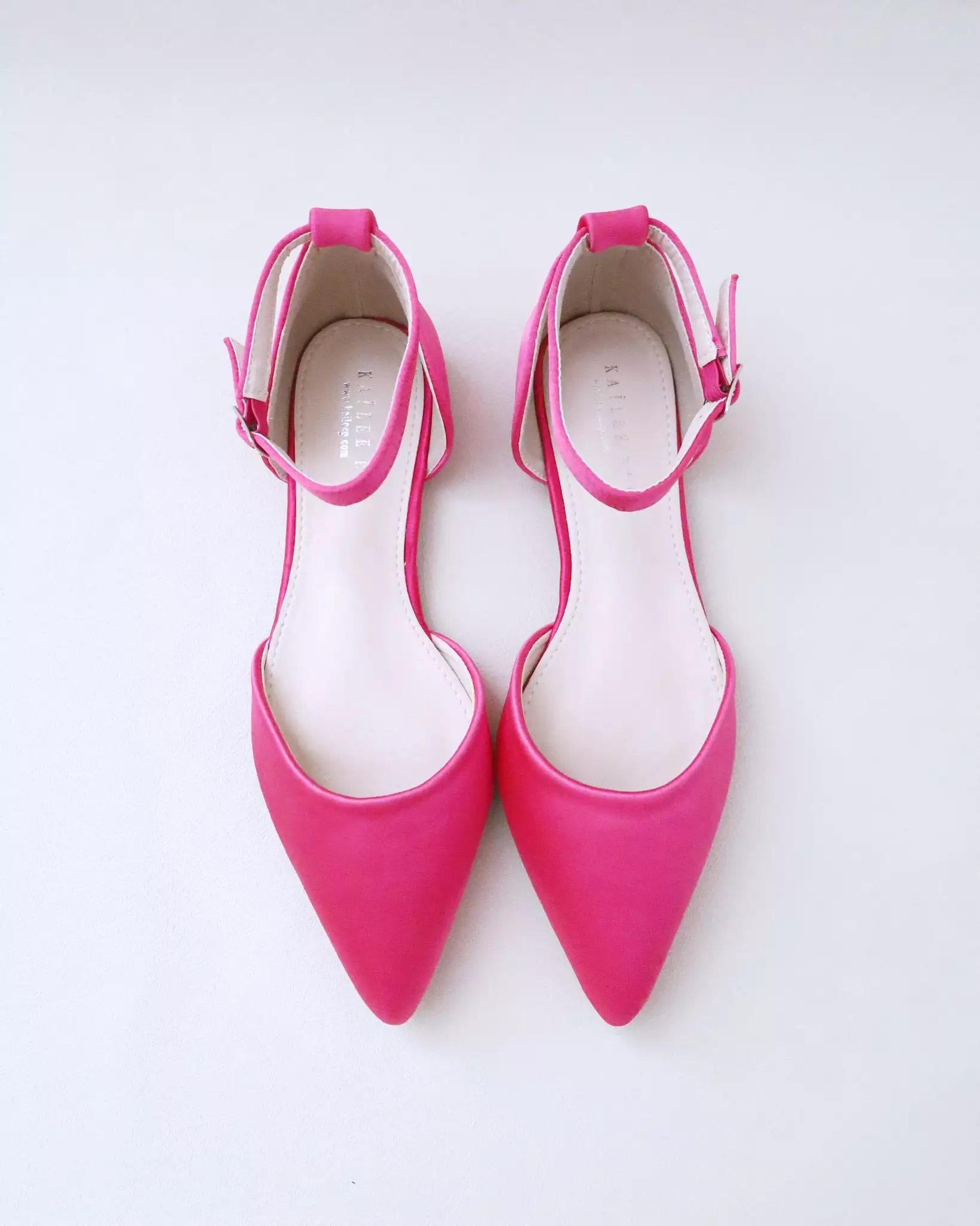 Fuchsia Satin Pointy Toe Flats with Ankle Strap