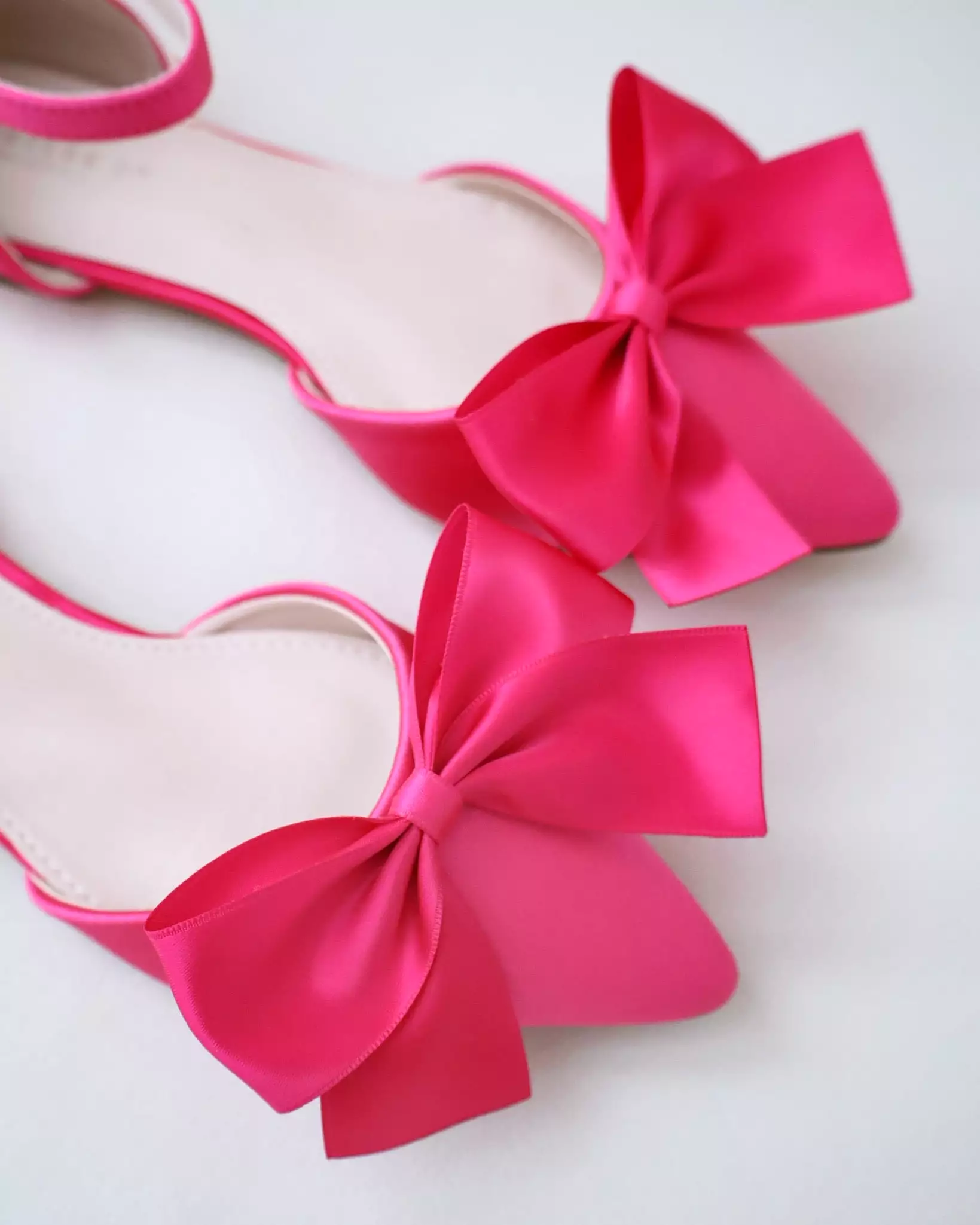 Fuchsia Satin Pointy Toe flats with Front Satin Bow