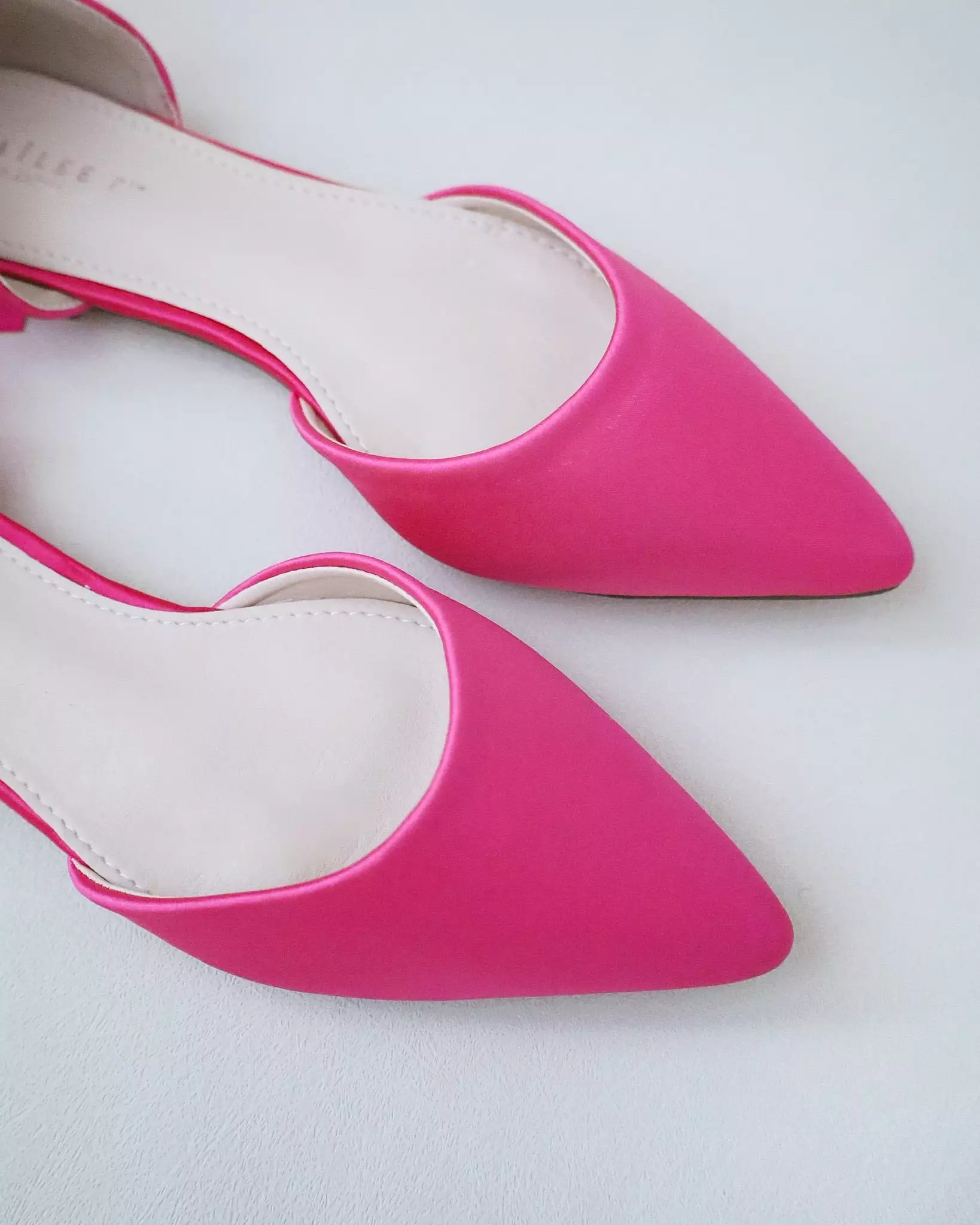 Fuchsia Satin Pointy Toe Flats with Satin Ankle Tie or Ballerina Lace Up