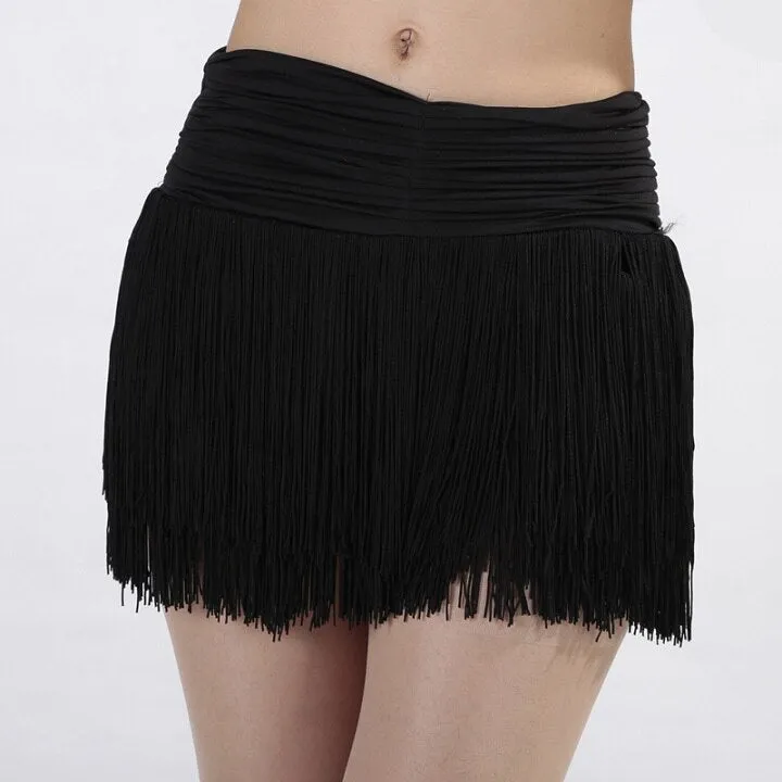 Latin Ballroom Salsa Dance Performance Tiered Tassel Swing Ruched Waist Fringe Skirts