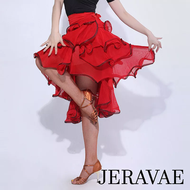 Latin Practice Wrap Skirt with Tie Straps and Multiple Layers of Large Ruffles Trimmed with Horsehair Available in Red and Black