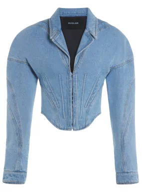 light blue tailored corset denim jacket