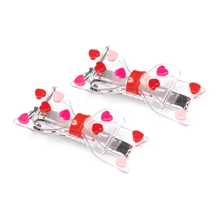 Lilies & Roses Fat Bow Valentine's Day Clip Set  - Red + Pink Hearts