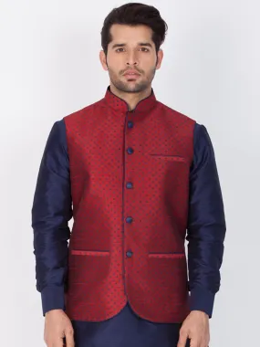 Men's Maroon Cotton Silk Blend Ethnic Jacket