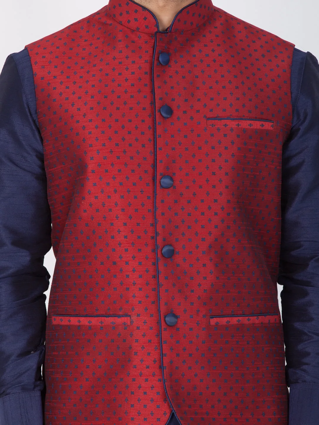 Men's Maroon Cotton Silk Blend Ethnic Jacket