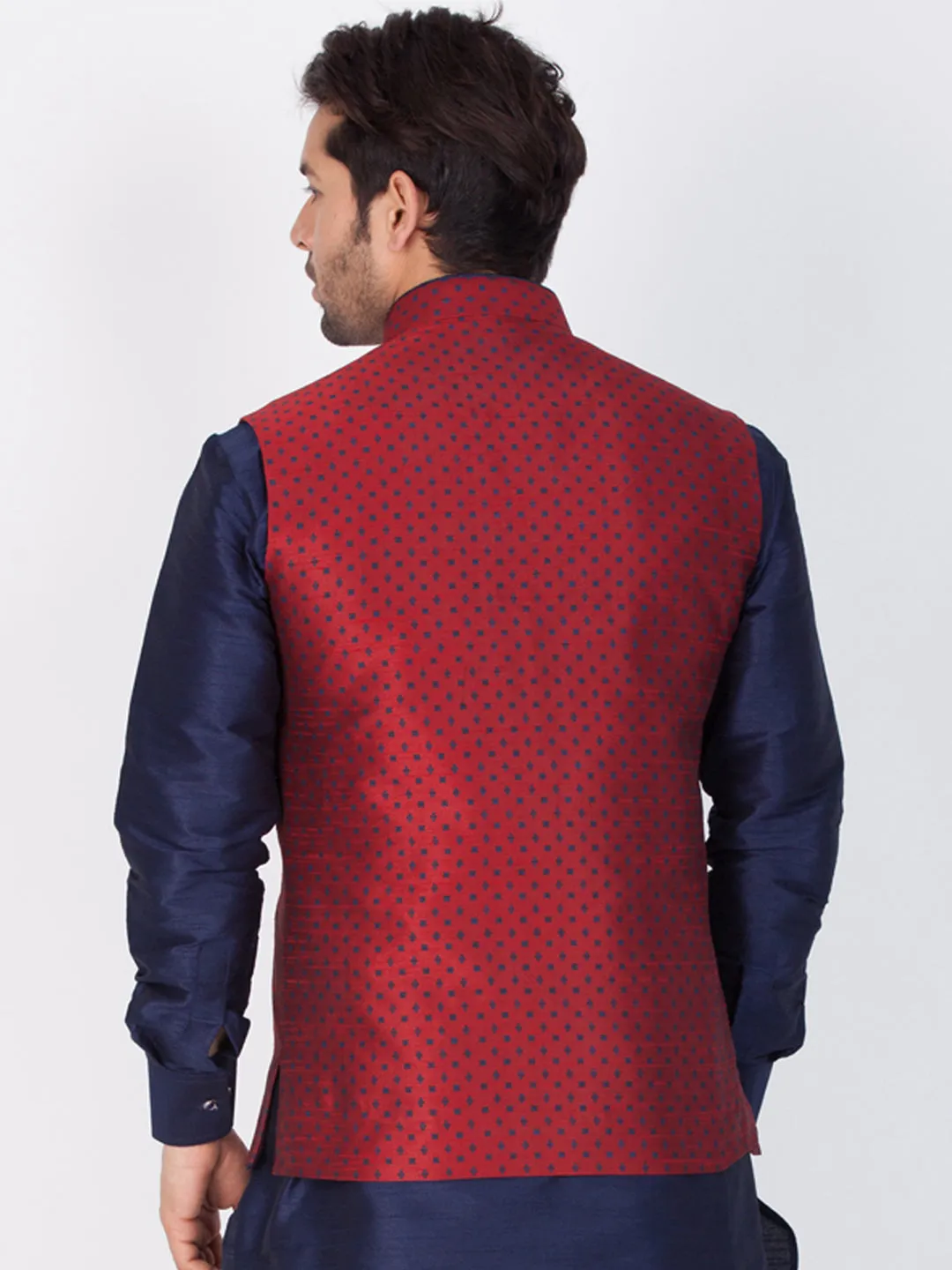 Men's Maroon Cotton Silk Blend Ethnic Jacket