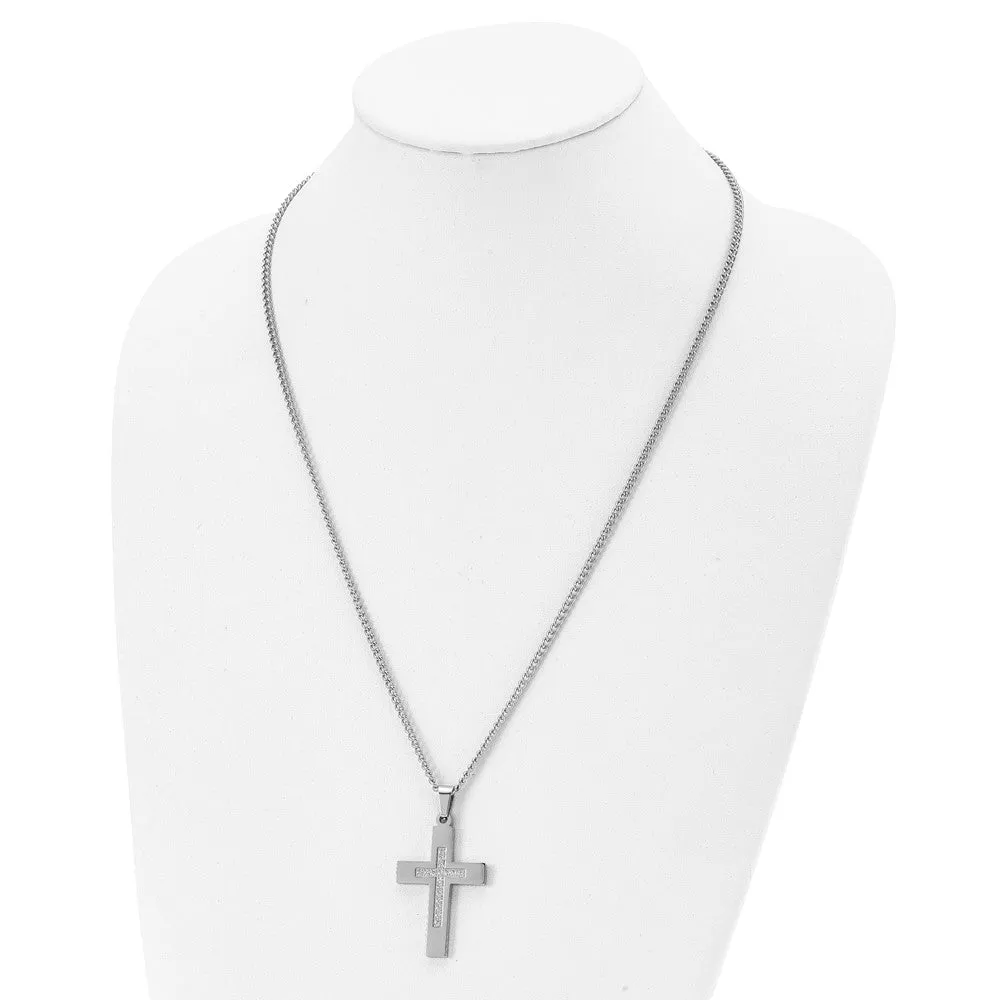 Men's Stainless Steel & CZ Polished Latin Cross Necklace, 24 Inch