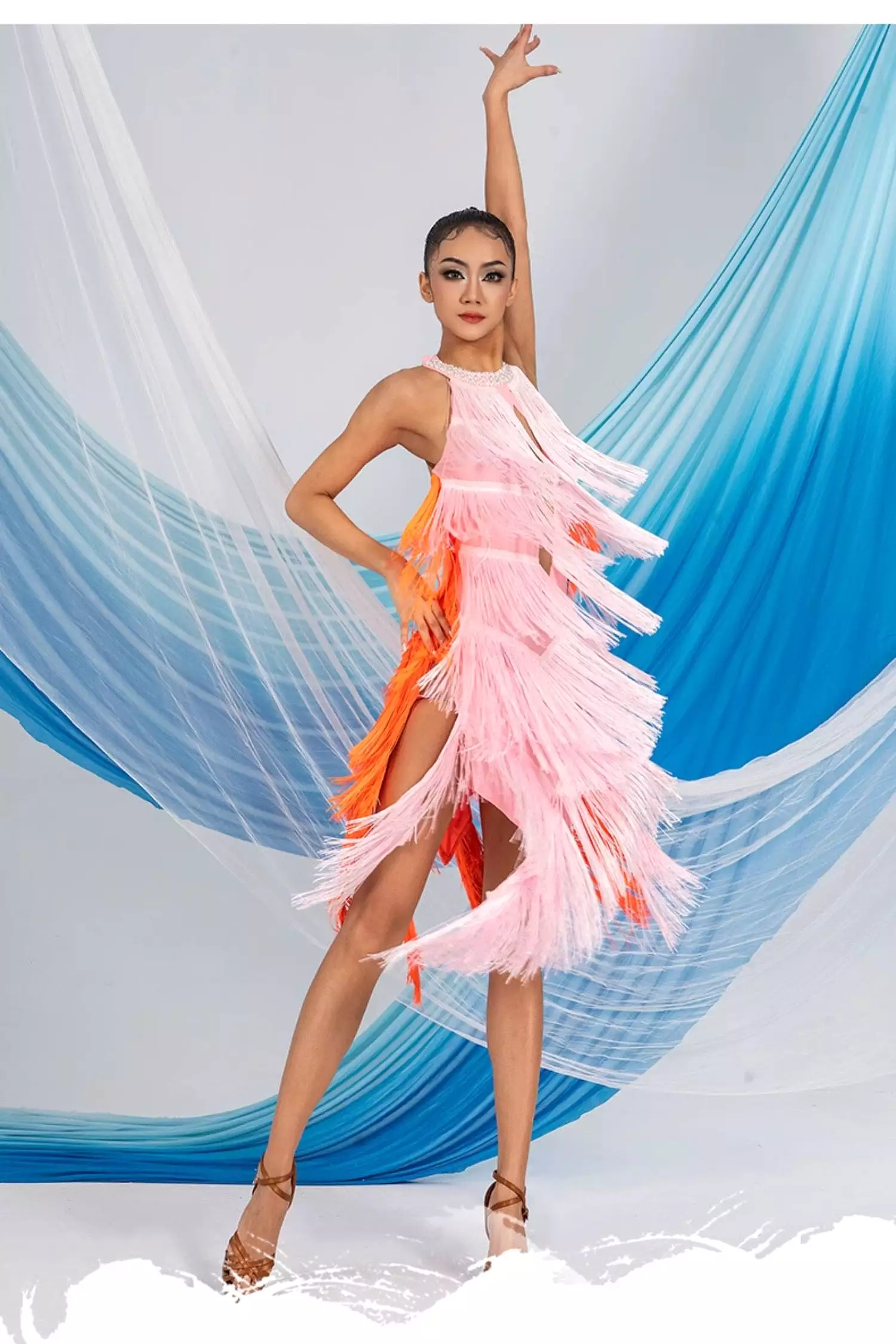 Mixed Fusion Latin Fringe Dance Dress | W24A354