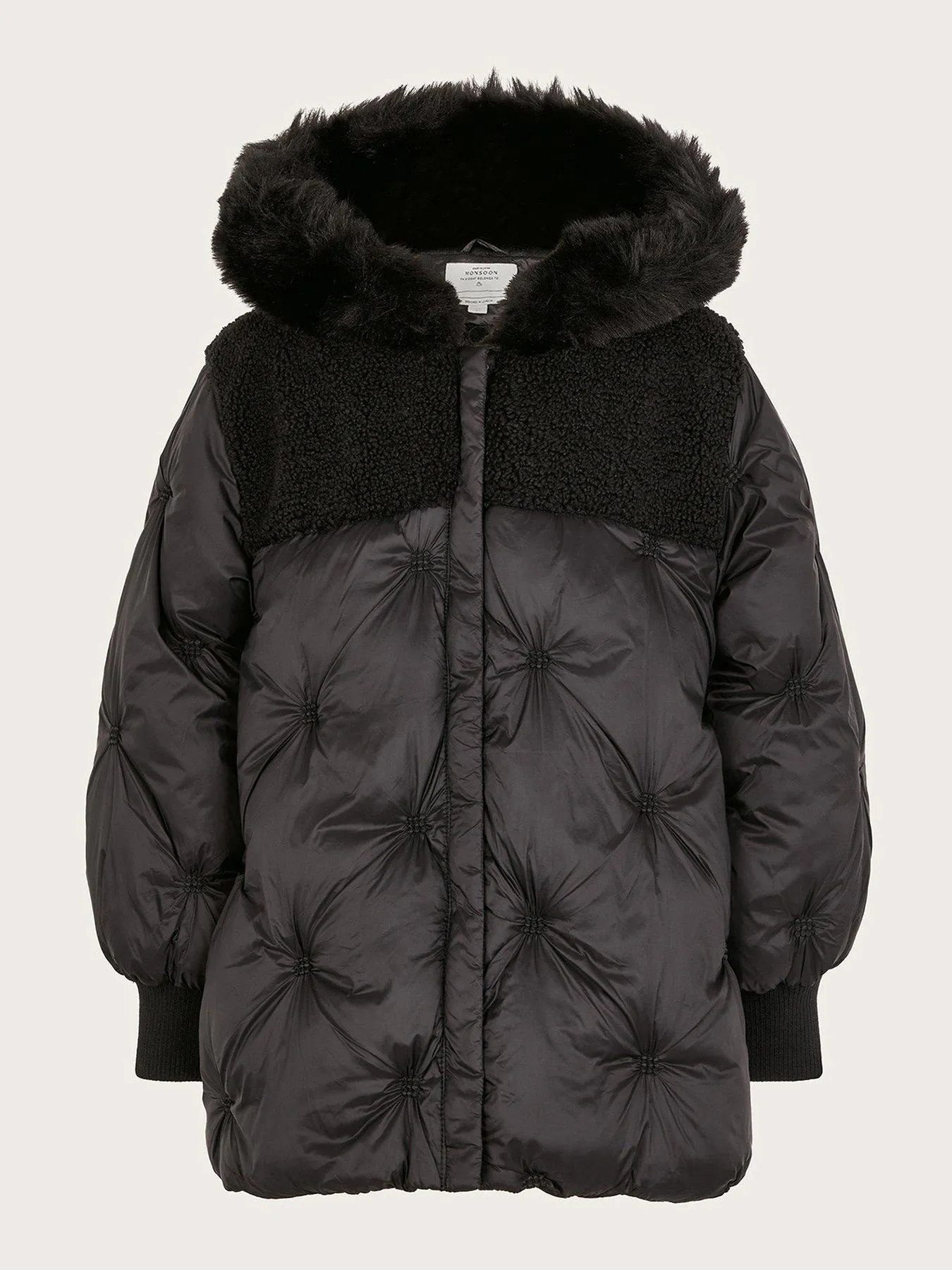 Monsoon Girls Chester Quilted Fleece Coat - Black