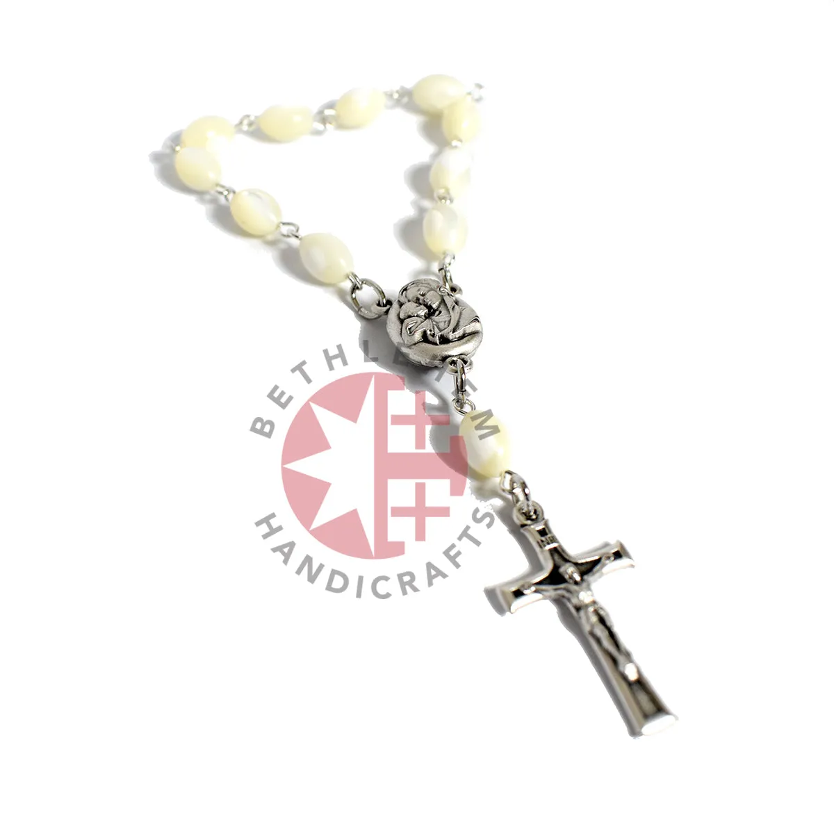 Mother of Pearl 6 x 9mm Finger Rosary with Latin Cross