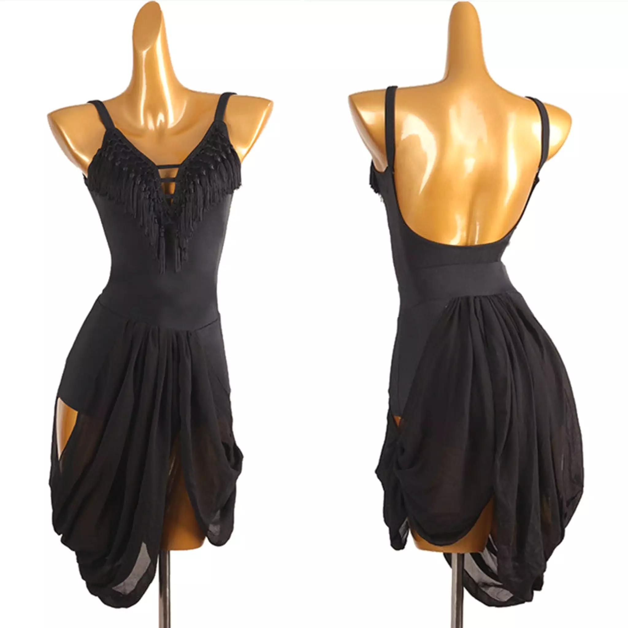 Obsidian Latin Dress with Draped Skirt | LQ467