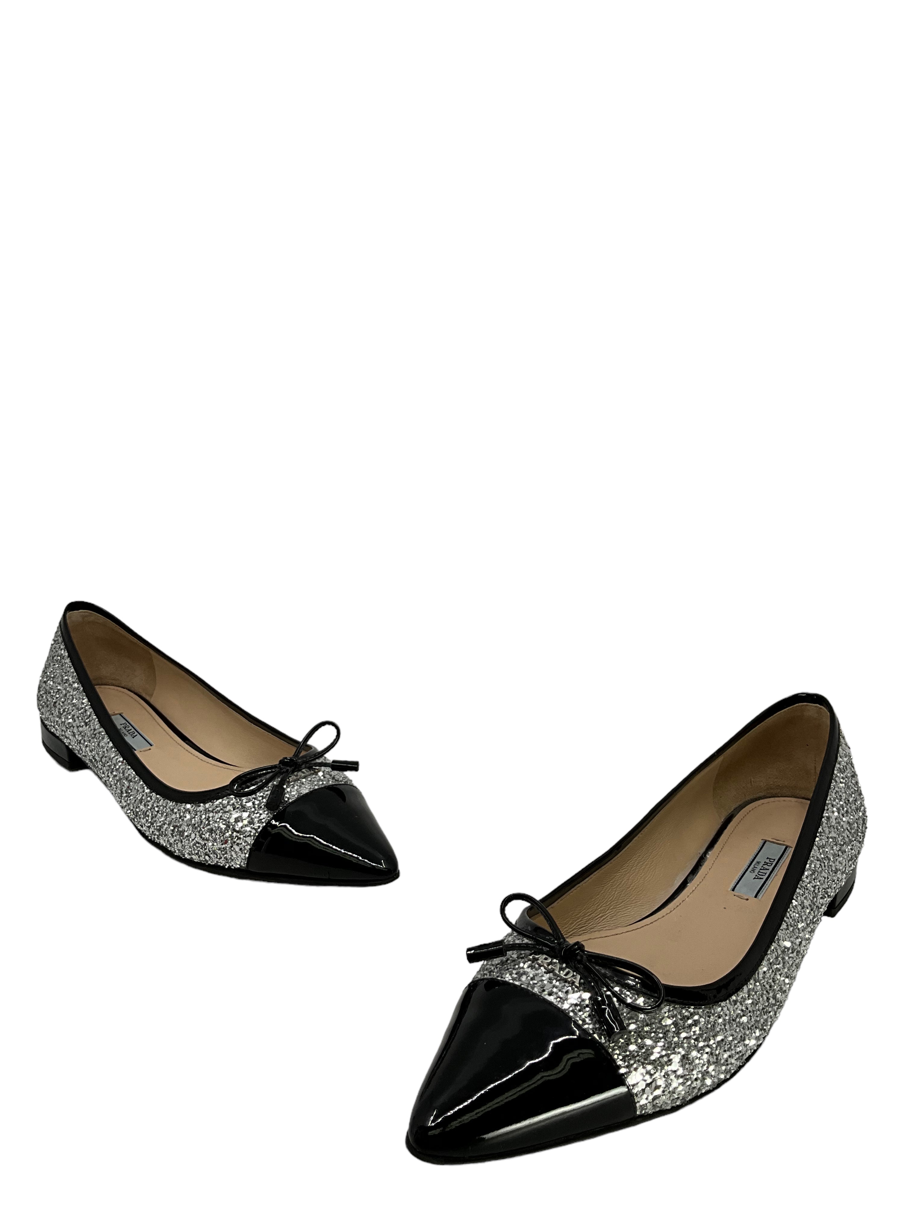 Prada Glitter Ballet Flats Size 9