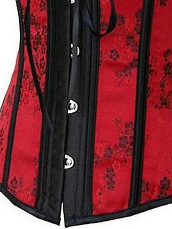 Red Satin Corset with Lace-Up Back in Bavarian Style