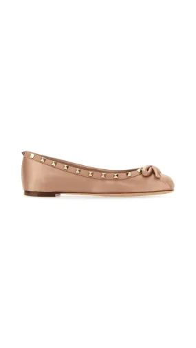 Rockstud Satin Ballerinas - Rose Cannelle